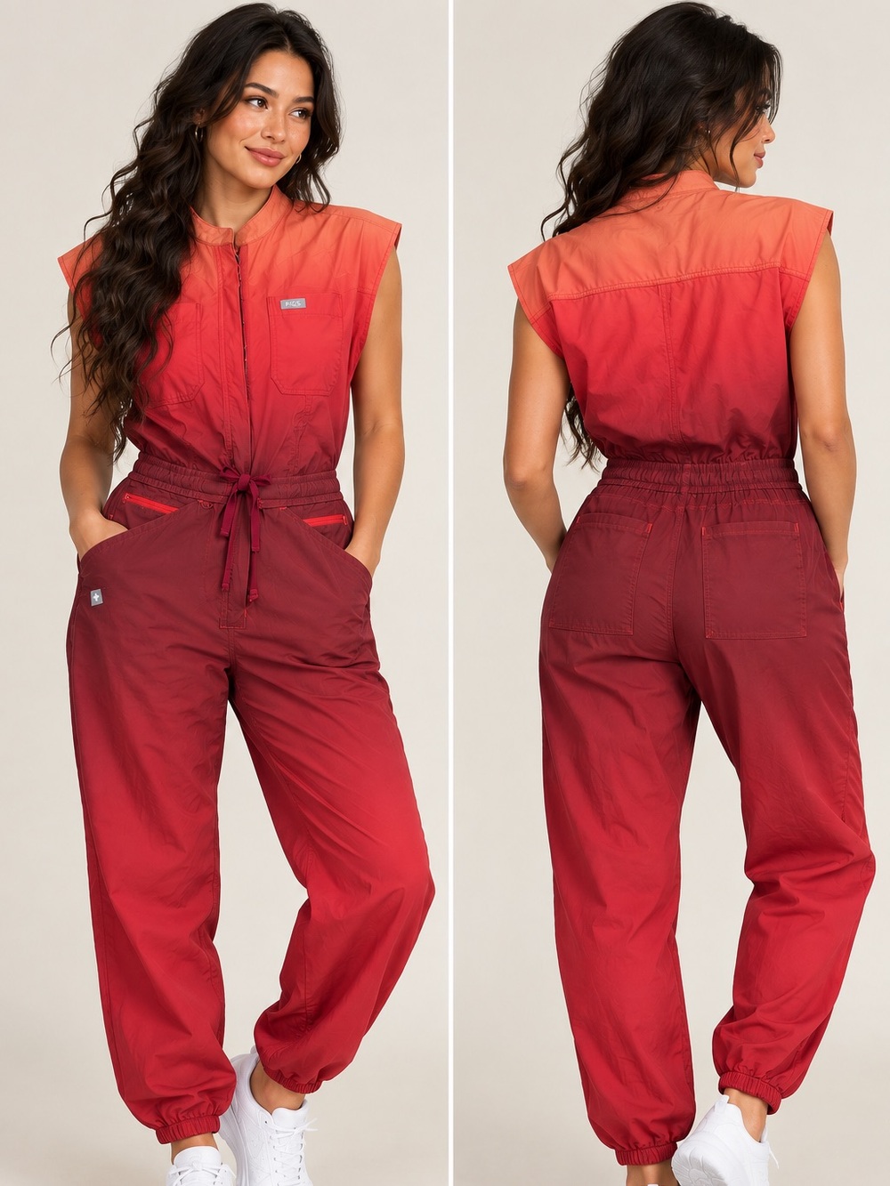 Figs summer collection Ombre Coral to Burgundy Sleeveless Jumpsuit